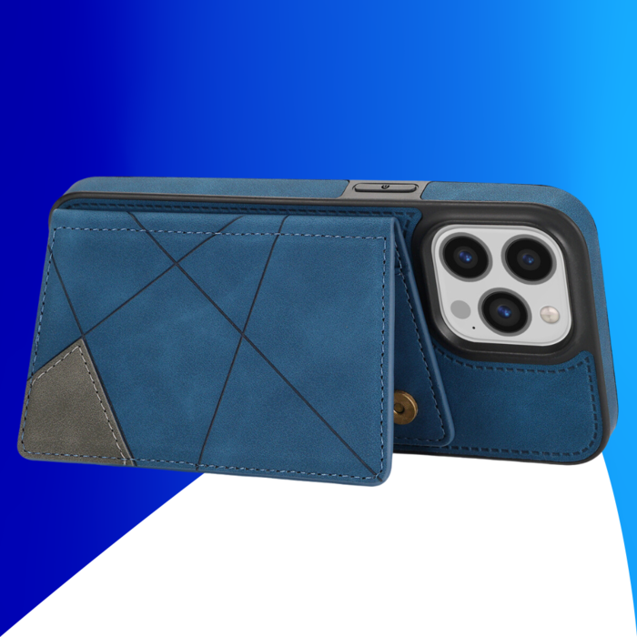 JVS Products iPhone 15 Pro Max hoesje -  Backcover -  Pasjeshouder -  Portemonnee -  Camerabescherming -  Stijlvol patroon -  TPU -  Blauw