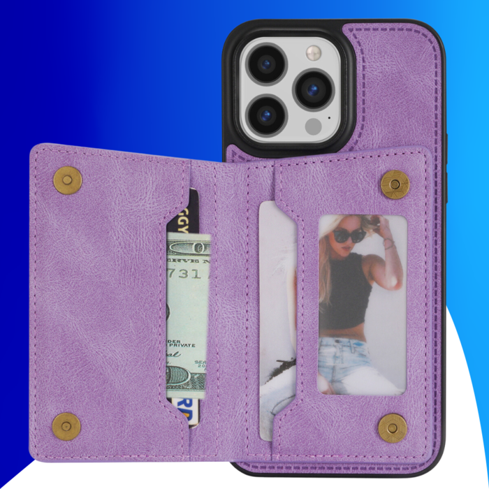 JVS Products iPhone 15 Pro Max hoesje -  Backcover -  Pasjeshouder -  Portemonnee -  Camerabescherming -  Stijlvol patroon -  TPU -  Paars
