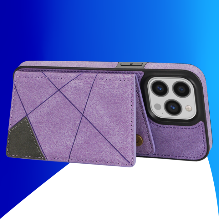 JVS Products iPhone 15 Pro hoesje -  Backcover -  Pasjeshouder -  Portemonnee -  Camerabescherming -  Stijlvol patroon -  TPU -  Paars