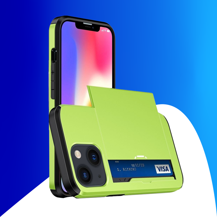 JVS Products iPhone 15 Pro hoesje -  Backcover -  Hardcase -  Pasjeshouder -  Portemonnee -  Shockproof -  TPU -  Lichtgroen