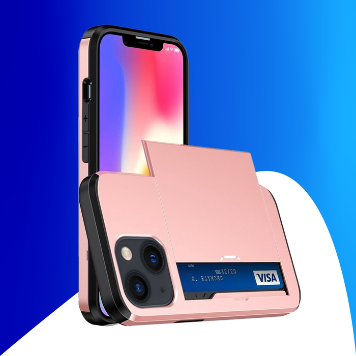 JVS Products iPhone 15 hoesje -  Backcover -  Hardcase -  Pasjeshouder -  Portemonnee -  Shockproof -  TPU -  Rose Goud