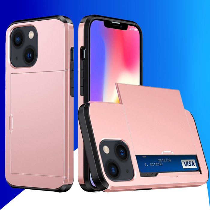 JVS Products iPhone 15 hoesje -  Backcover -  Hardcase -  Pasjeshouder -  Portemonnee -  Shockproof -  TPU -  Rose Goud