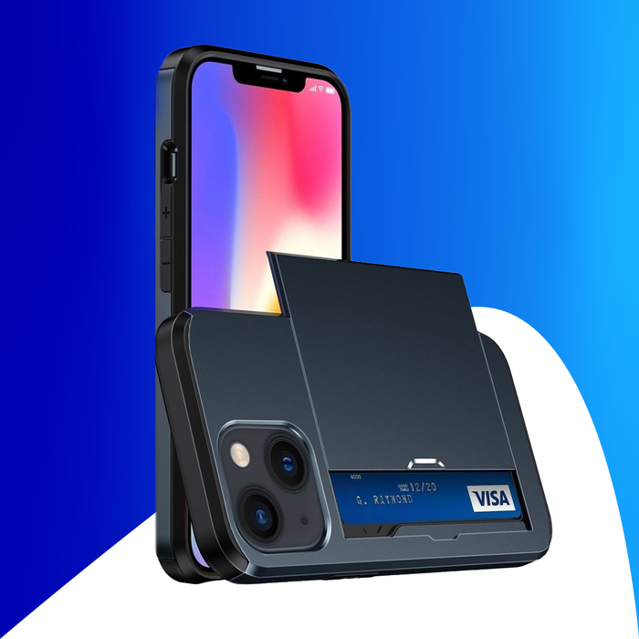 JVS Products iPhone 15 Pro hoesje -  Backcover -  Hardcase -  Pasjeshouder -  Portemonnee -  Shockproof -  TPU -  Marineblauw