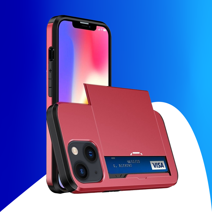 JVS Products iPhone 15 Plus hoesje -  Backcover -  Hardcase -  Pasjeshouder -  Portemonnee -  Shockproof -  TPU -  Rood