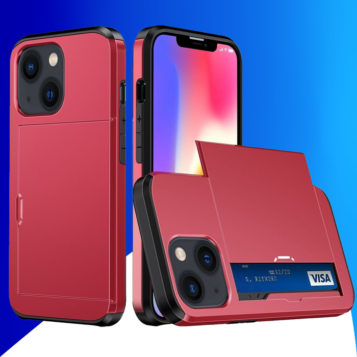 JVS Products iPhone 15 Plus hoesje -  Backcover -  Hardcase -  Pasjeshouder -  Portemonnee -  Shockproof -  TPU -  Rood