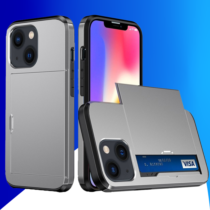 JVS Products iPhone 15 hoesje -  Backcover -  Hardcase -  Pasjeshouder -  Portemonnee -  Shockproof -  TPU -  Grijs