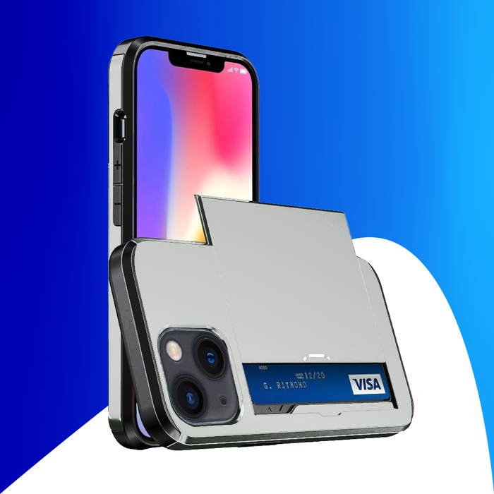 JVS Products iPhone 15 hoesje -  Backcover -  Hardcase -  Pasjeshouder -  Portemonnee -  Shockproof -  TPU -  Zilver