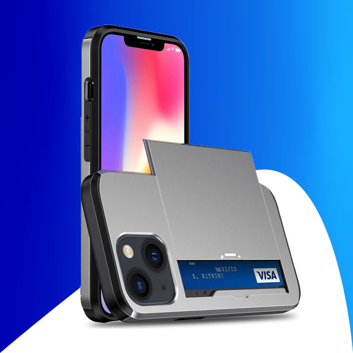 JVS Products iPhone 15 Plus hoesje -  Backcover -  Hardcase -  Pasjeshouder -  Portemonnee -  Shockproof -  TPU -  Grijs