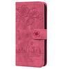 iPhone 15 hoesje -  Bookcase -  Koord -  Pasjeshouder -  Portemonnee -  Camerabescherming -  Bloemenpatroon -  Kunstleer -  Bordeaux Rood