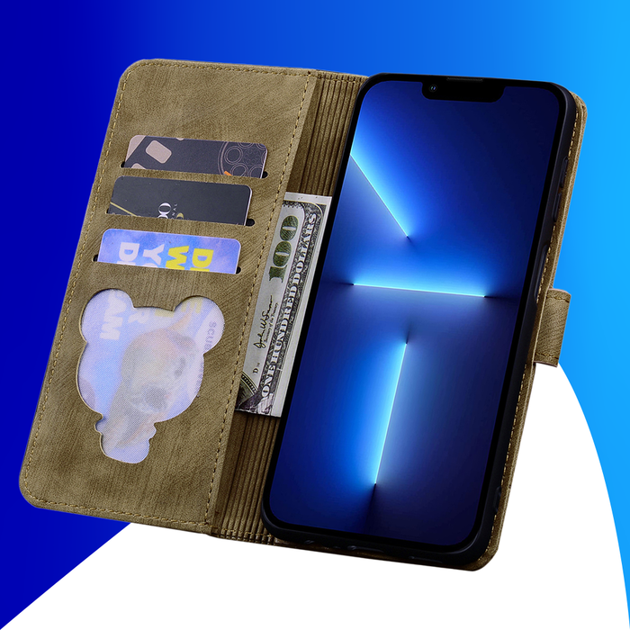 JVS Products iPhone 15 Pro hoesje -  Bookcase -  Koord -  Pasjeshouder -  Portemonnee -  Camerabescherming -  Bloemenpatroon -  Kunstleer -  Bruin