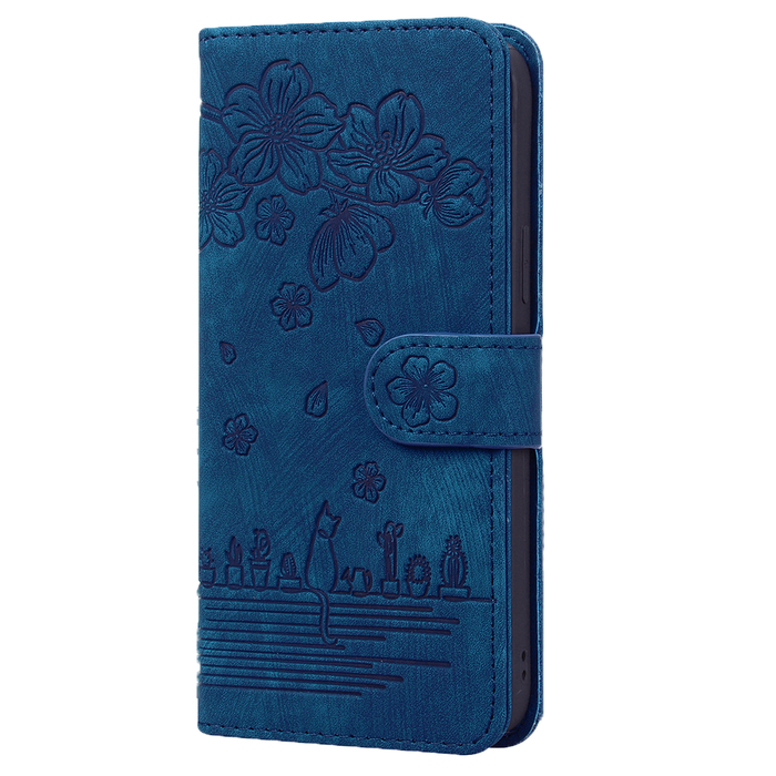 JVS Products iPhone 15 Plus hoesje -  Bookcase -  Koord -  Pasjeshouder -  Portemonnee -  Camerabescherming -  Bloemenpatroon -  Kunstleer -  Blauw