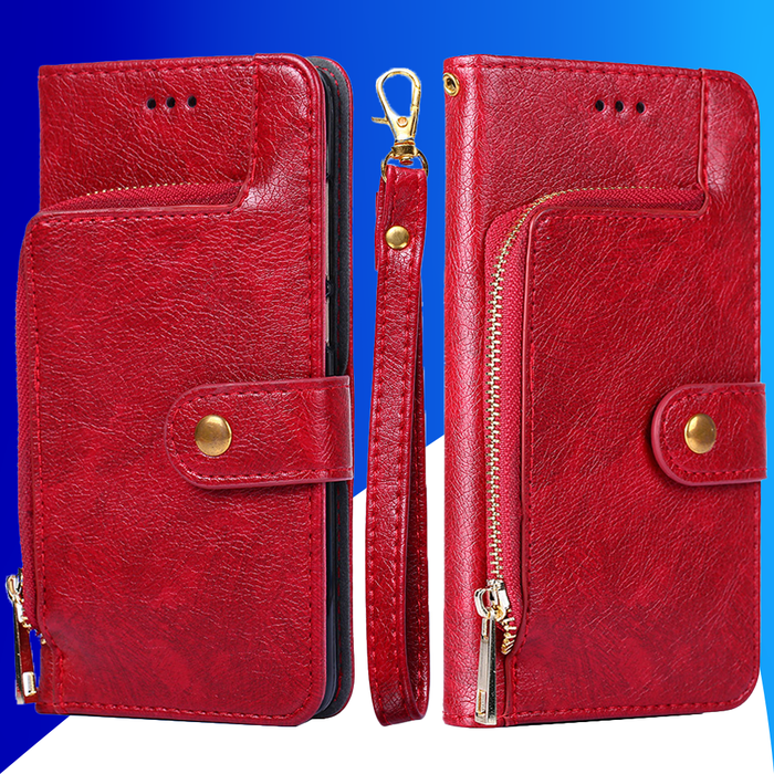 JVS Products iPhone 15 Pro Max hoesje -  Bookcase -  Koord -  Pasjeshouder -  Portemonnee -  Rits -  Kunstleer -  Rood