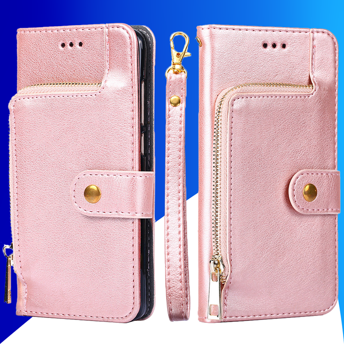 JVS Products iPhone 15 Plus hoesje -  Bookcase -  Koord -  Pasjeshouder -  Portemonnee -  Rits -  Kunstleer -  Rose Goud