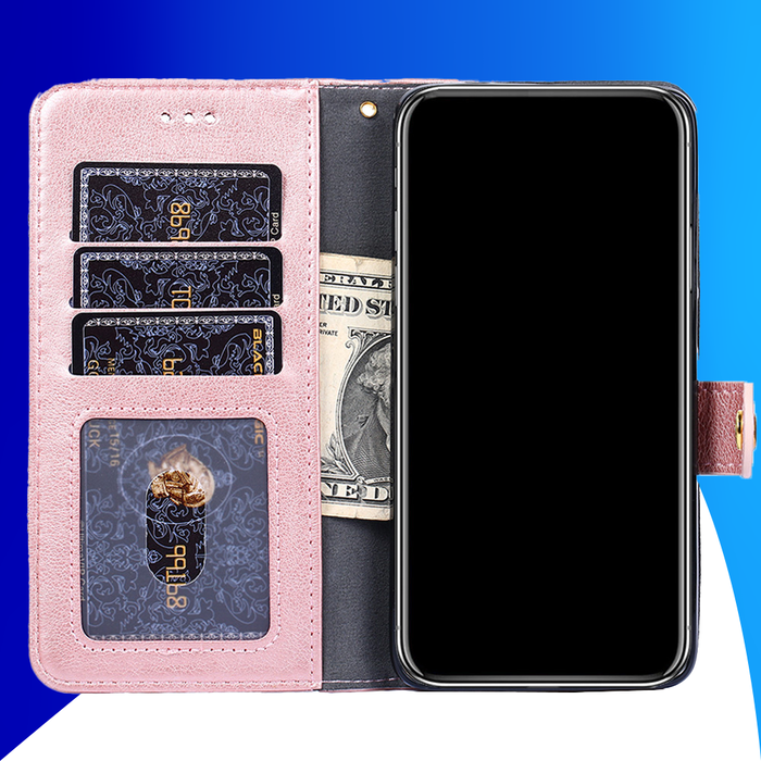 JVS Products iPhone 15 Plus hoesje -  Bookcase -  Koord -  Pasjeshouder -  Portemonnee -  Rits -  Kunstleer -  Rose Goud