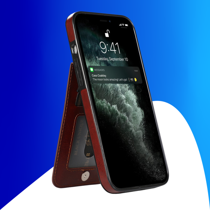 JVS Products iPhone 15 Pro hoesje -  Backcover -  Pasjeshouder -  Portemonnee -  Kunstleer -  Bruin