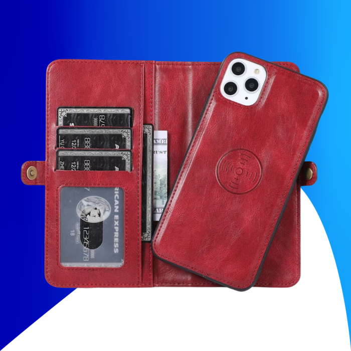 JVS Products iPhone 15 Pro hoesje -  Bookcase -  Afneembaar 2 in 1 -  Backcover -  Pasjeshouder -  Portemonnee -  Kunstleer -  Rood