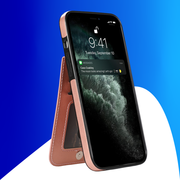 JVS Products iPhone 15 Pro hoesje -  Backcover -  Pasjeshouder -  Portemonnee -  Kunstleer -  Rose Goud