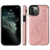 iPhone 15 Pro Max hoesje -  Backcover -  Pasjeshouder -  Portemonnee -  Bloemenprint -  Kunstleer -  Rose Goud