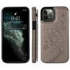 iPhone 15 Pro Max hoesje -  Backcover -  Pasjeshouder -  Portemonnee -  Bloemenprint -  Kunstleer -  Grijs
