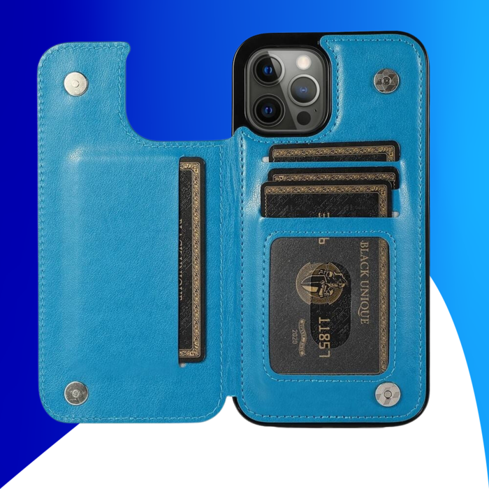 JVS Products iPhone 15 Plus hoesje -  Backcover -  Pasjeshouder -  Portemonnee -  Bloemenprint -  Kunstleer -  Blauw