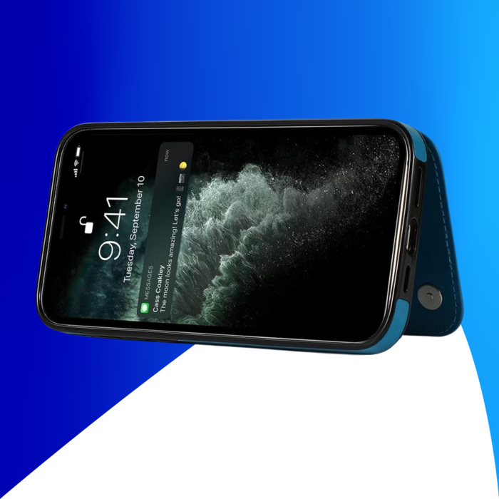 JVS Products iPhone 15 Plus hoesje -  Backcover -  Pasjeshouder -  Portemonnee -  Bloemenprint -  Kunstleer -  Blauw