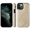 iPhone 15 hoesje -  Backcover -  Pasjeshouder -  Portemonnee -  Bloemenprint -  Kunstleer -  Goud