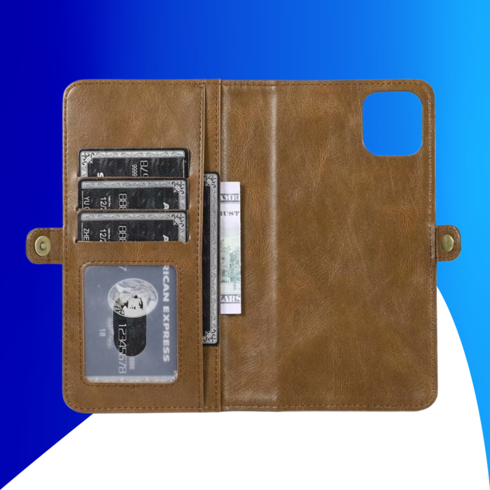 JVS Products iPhone 15 Plus hoesje -  Bookcase -  Afneembaar 2 in 1 -  Backcover -  Pasjeshouder -  Portemonnee -  Kunstleer -  Bruin