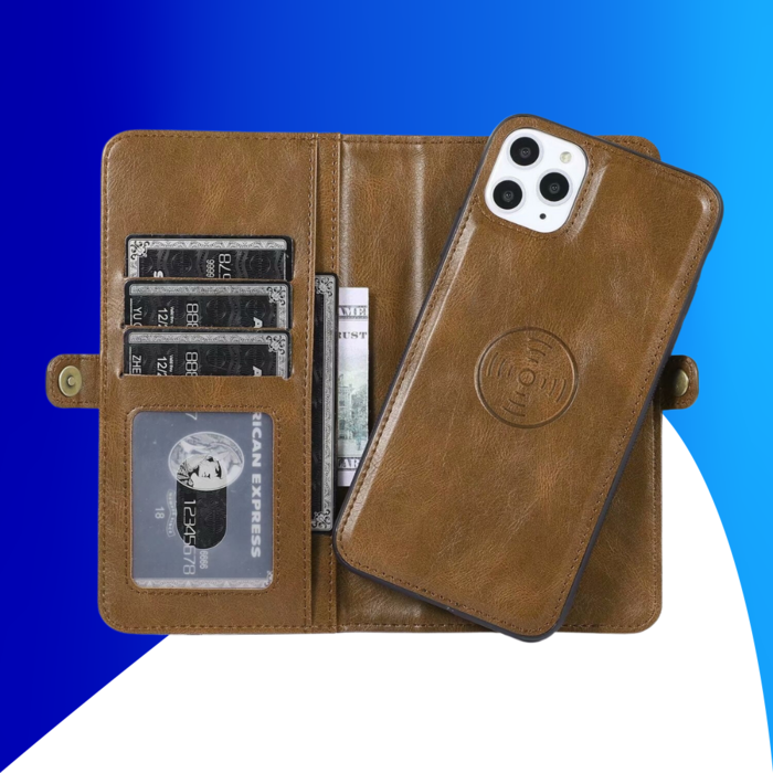 JVS Products iPhone 15 Plus hoesje -  Bookcase -  Afneembaar 2 in 1 -  Backcover -  Pasjeshouder -  Portemonnee -  Kunstleer -  Bruin