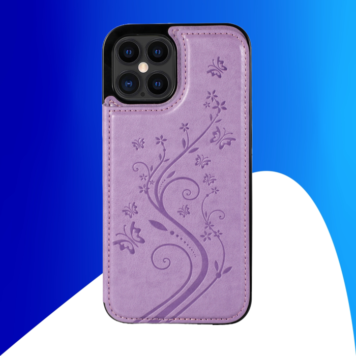 JVS Products iPhone 15 Pro hoesje -  Backcover -  Pasjeshouder -  Portemonnee -  Bloemenprint -  Kunstleer -  Paars