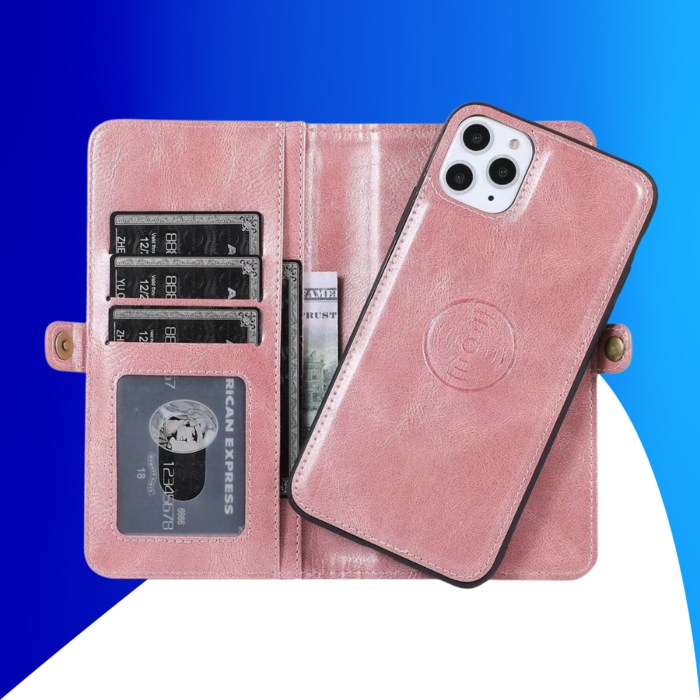 JVS Products iPhone 15 Plus hoesje -  Bookcase -  Afneembaar 2 in 1 -  Backcover -  Pasjeshouder -  Portemonnee -  Kunstleer -  Rose Goud