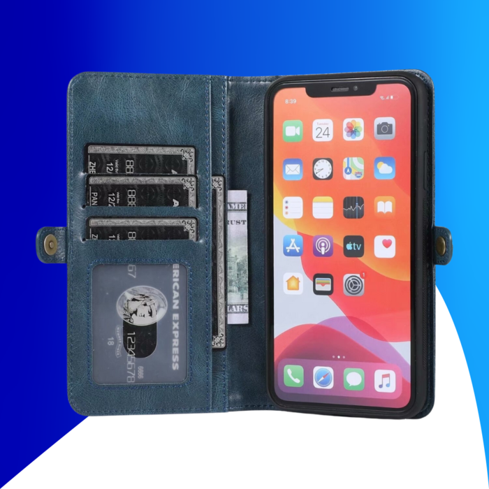 JVS Products iPhone 15 Plus hoesje -  Bookcase -  Afneembaar 2 in 1 -  Backcover -  Pasjeshouder -  Portemonnee -  Kunstleer -  Blauw