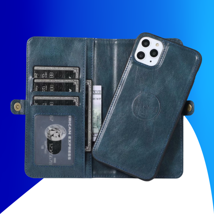 JVS Products iPhone 15 Plus hoesje -  Bookcase -  Afneembaar 2 in 1 -  Backcover -  Pasjeshouder -  Portemonnee -  Kunstleer -  Blauw