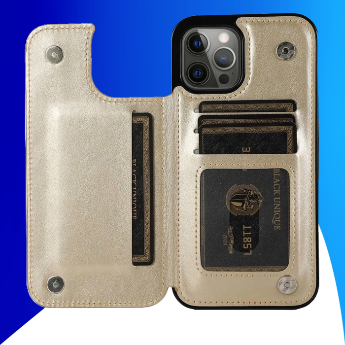 JVS Products iPhone 15 Plus hoesje -  Backcover -  Pasjeshouder -  Portemonnee -  Bloemenprint -  Kunstleer -  Goud