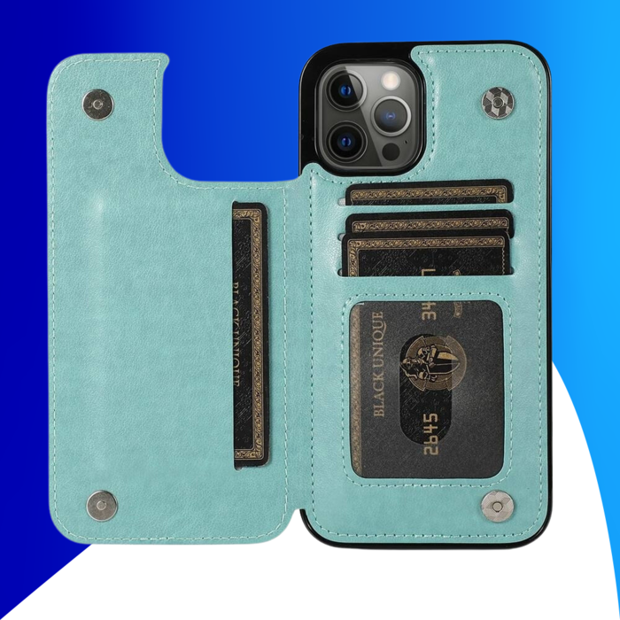 JVS Products iPhone 15 Plus hoesje -  Backcover -  Pasjeshouder -  Portemonnee -  Bloemenprint -  Kunstleer -  Turquoise