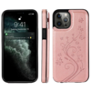 iPhone 15 Pro hoesje -  Backcover -  Pasjeshouder -  Portemonnee -  Bloemenprint -  Kunstleer -  Rose Goud