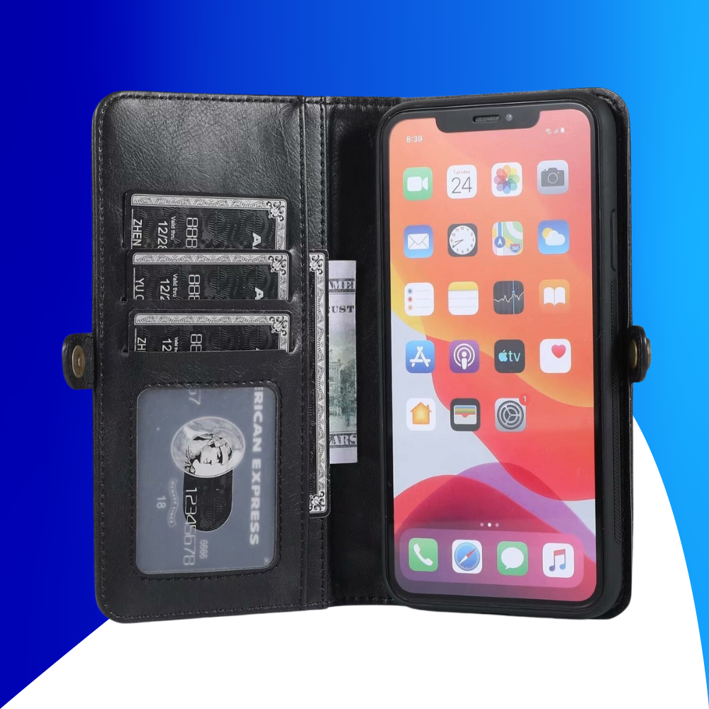 JVS Products iPhone 15 hoesje -  Bookcase -  Afneembaar 2 in 1 -  Backcover -  Pasjeshouder -  Portemonnee -  Kunstleer -  Zwart