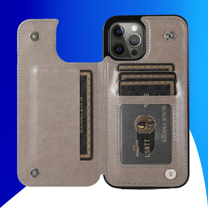 JVS Products iPhone 15 Pro hoesje -  Backcover -  Pasjeshouder -  Portemonnee -  Bloemenprint -  Kunstleer -  Grijs