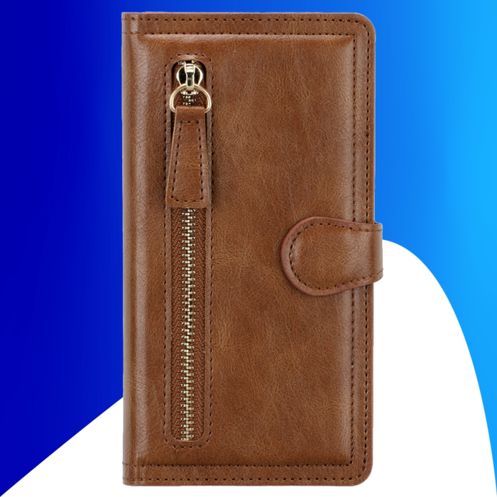 JVS Products iPhone 15 Pro Max hoesje -  Bookcase -  Pasjeshouder -  Portemonnee -  Rits -  Kunstleer -  Bruin