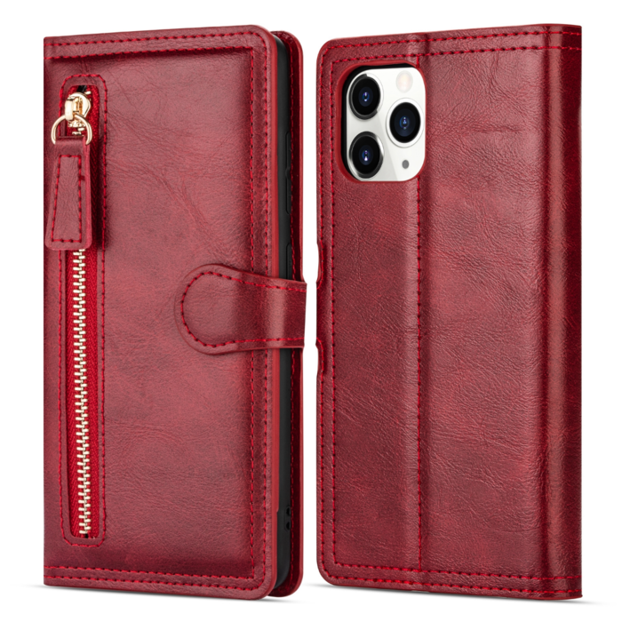 JVS Products iPhone 15 Pro Max hoesje -  Bookcase -  Pasjeshouder -  Portemonnee -  Rits -  Kunstleer -  Rood