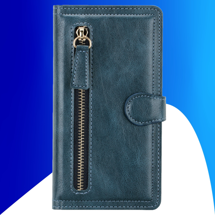 JVS Products iPhone 15 Plus hoesje -  Bookcase -  Pasjeshouder -  Portemonnee -  Rits -  Kunstleer -  Blauw