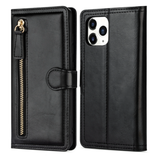 JVS Products iPhone 15 Pro hoesje - Bookcase - Pasjeshouder - Portemonnee - Rits - Kunstleer - Zwart