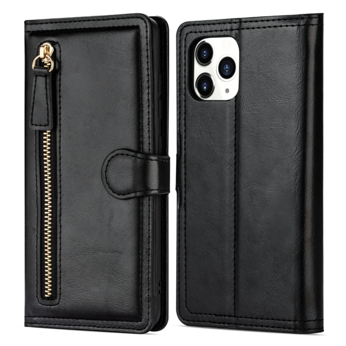 JVS Products iPhone 15 Pro hoesje -  Bookcase -  Pasjeshouder -  Portemonnee -  Rits -  Kunstleer -  Zwart