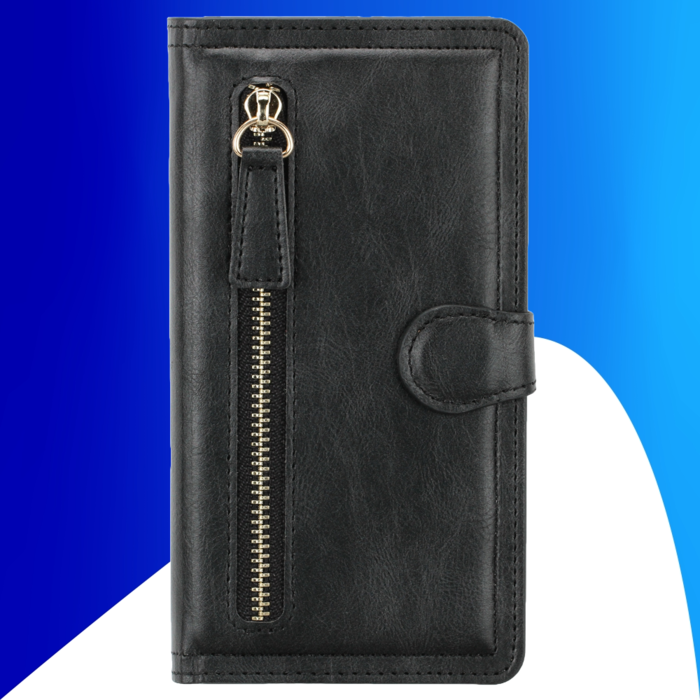 JVS Products iPhone 15 Plus hoesje -  Bookcase -  Pasjeshouder -  Portemonnee -  Rits -  Kunstleer -  Zwart