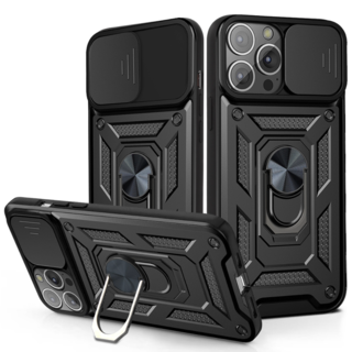 JVS Products iPhone 15 Pro hoesje - Backcover - Rugged Armor - Camerabescherming - Extra valbescherming - TPU - Zwart
