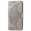iPhone 15 Plus hoesje -  Bookcase -  Pasjeshouder -  Portemonnee -  Vlinderpatroon -  Kunstleer -  Grijs