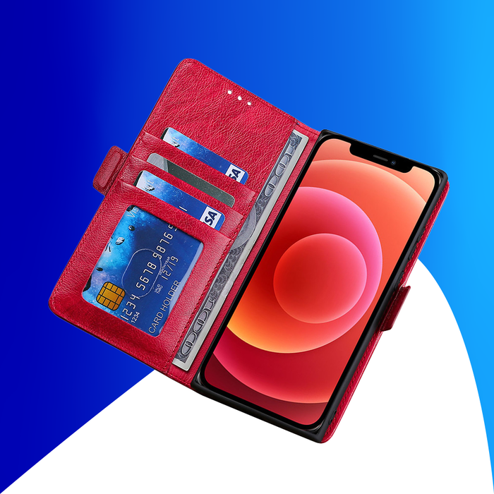 JVS Products iPhone 15 Pro Max hoesje -  Bookcase -  Pasjeshouder -  Portemonnee -  Patroon -  Kunstleer -  Rood