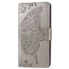 iPhone 15 Pro hoesje -  Bookcase -  Pasjeshouder -  Portemonnee -  Vlinderpatroon -  Kunstleer -  Grijs