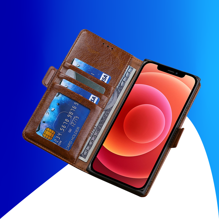 JVS Products iPhone 15 hoesje -  Bookcase -  Pasjeshouder -  Portemonnee -  Patroon -  Kunstleer -  Bruin