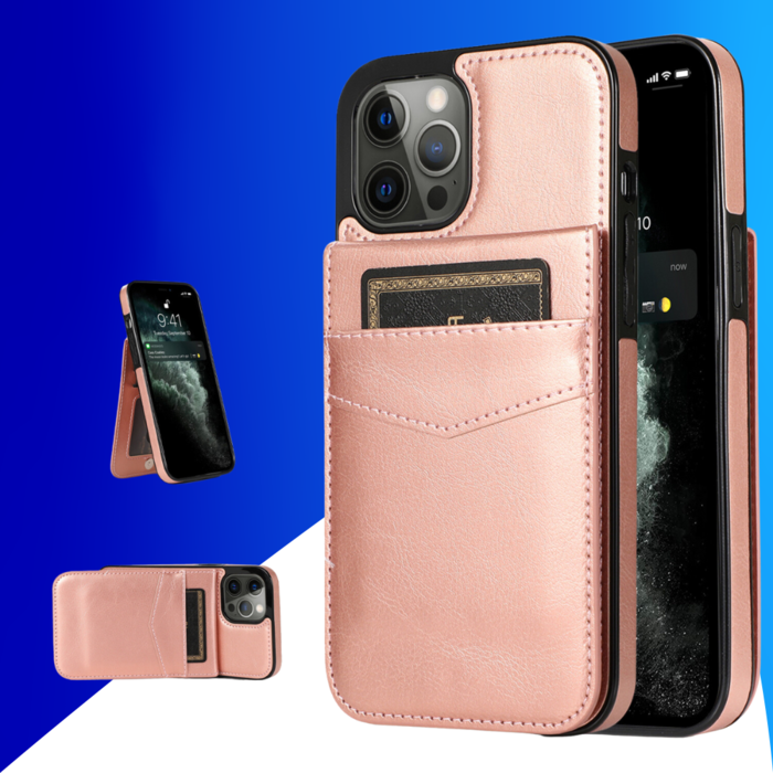 JVS Products iPhone 15 Plus hoesje -  Backcover -  Pasjeshouder -  Portemonnee -  Kunstleer -  Rose Goud