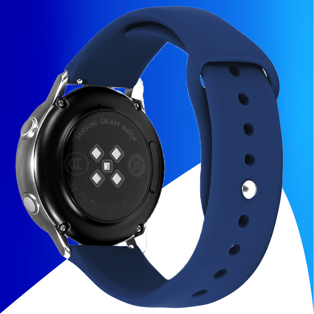 JVS Products Bandje geschikt voor Samsung Galaxy Watch 40/41/42/44/45/46MM - Geschikt voor Samsung Galaxy Watch 1/2/3/4/5/6/7/Classic Watch 4/Watch 5 Pro/Watch 6 Classic/Watch Active/Watch Active 2 - Maat One Size - Horlogebandje - Siliconen - Donkerblauw